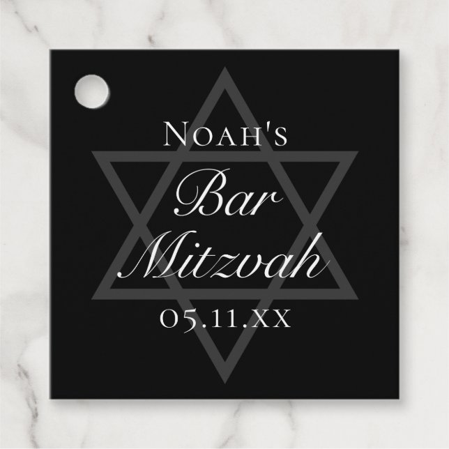 Black Bar Mitzvah Star von David Custom Party Geschenkanhänger (Vorderseite)