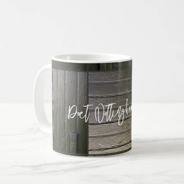 Black Barn Door Patchwork Pferde NAME Text rustika Kaffeetasse (Vorderseite Links)