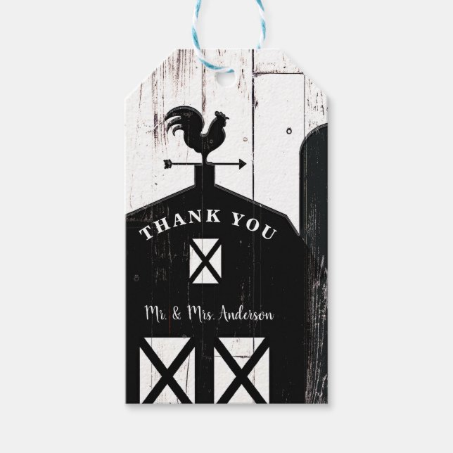 Black Barn White Wood Rustic Farmhouse Hochzeit Geschenkanhänger (Vorderseite)