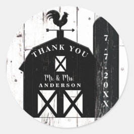 Black Barn White Wood Rustic Farmhouse Hochzeit Runder Aufkleber