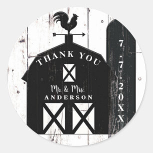 Black Barn White Wood Rustic Farmhouse Hochzeit Runder Aufkleber