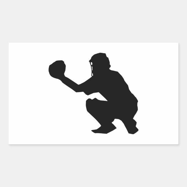 Black Baseball Catcher-Silhouette Rechteckiger Aufkleber (Vorderseite)