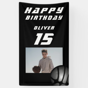 Black Basketball Ball Boy Foto Happy Birthday Banner