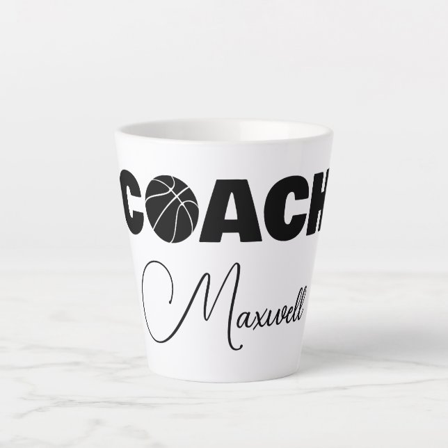 Black Basketball Coach Latte Tasse (Vorderseite)