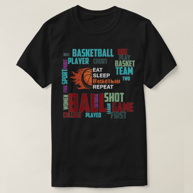 Black Basketball Trainer Team Essen Schlaf T-Shirt (Design vorne)