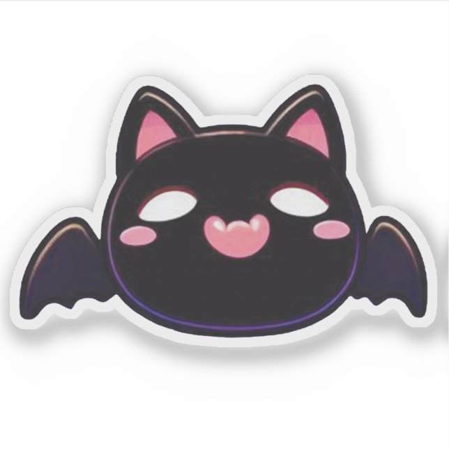 Black Bat Cat - Kawaii Flying Kitten Aufkleber (Vorderseite)