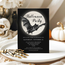 Black Bat Full Moon Halloween-Party Einladung