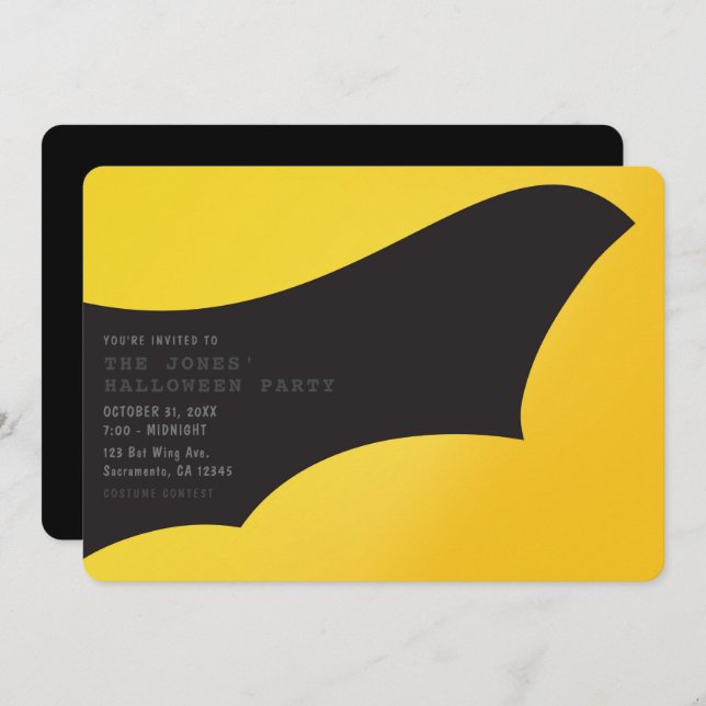 Black Bat Wing Halloween-Party Einladung (Vorne/Hinten)