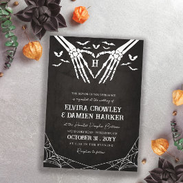 Black Bats & Skeleton Herzgoth Halloween Hochzeit Einladung