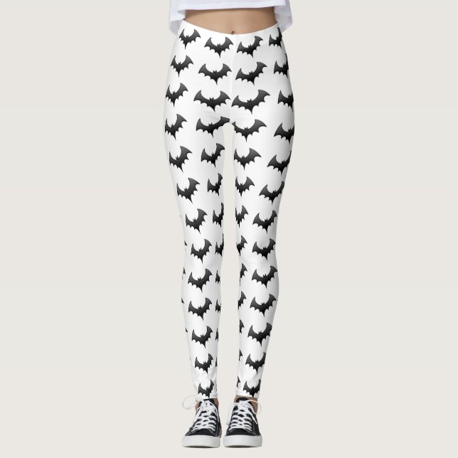 Black Bats White Leges Halloween-Kostüm Leggings (Vorderseite)