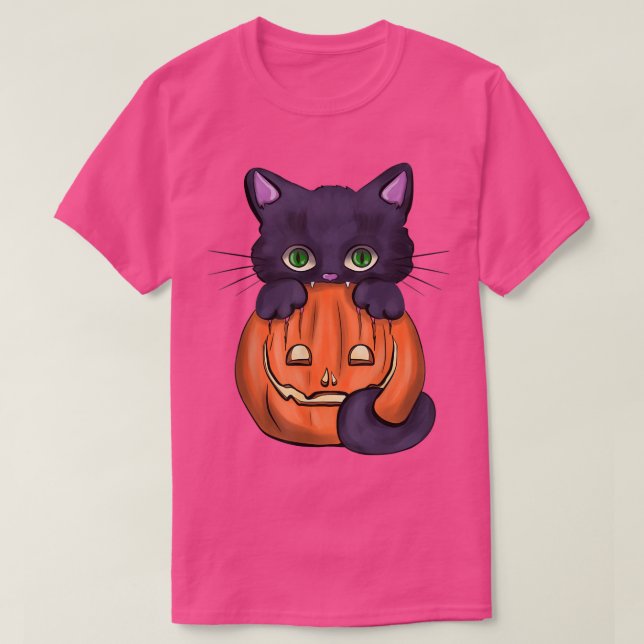 Black Beängstigend Cat Pumpkin Kürbislaterne Hallo T-Shirt (Design vorne)