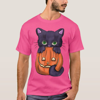 Black Beängstigend Cat Pumpkin Kürbislaterne Hallo T-Shirt