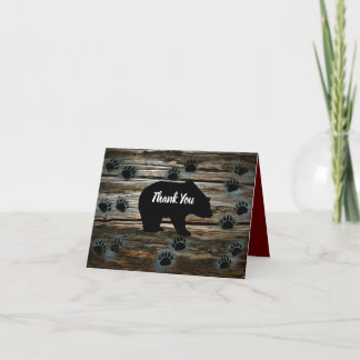 Black Bear Black Bear Paws Rustic Wood Dankeskarte