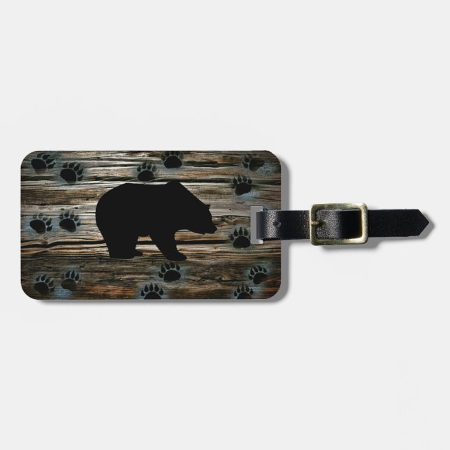 Black Bear Black Bear Paws Rustic Wood Gepäckanhänger (Vorderseite horizontal)