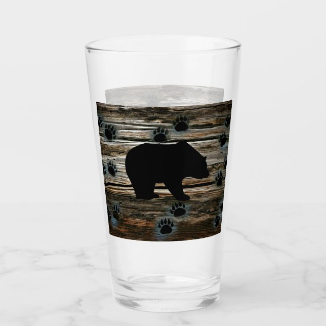 Black Bear Black Bear Paws Rustic Wood Glas (Vorderseite)