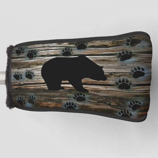 Black Bear Black Bear Paws Rustic Wood Golf Headcover (Vorderseite)