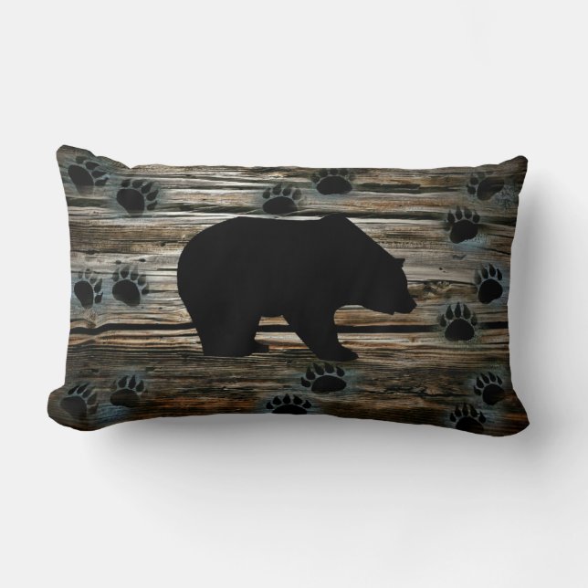 Black Bear Black Bear Paws Rustic Wood Lendenkissen (Vorderseite)