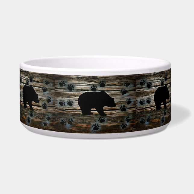 Black Bear Black Bear Paws Rustic Wood Napf (Vorderseite)