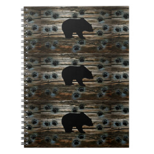 Black Bear Black Bear Paws Rustic Wood Notizblock