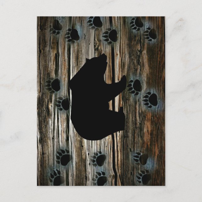 Black Bear Black Bear Paws Rustic Wood Postkarte (Vorderseite)