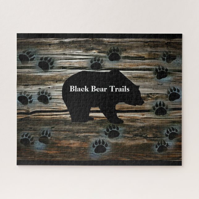 Black Bear Black Bear Paws Rustic Wood Puzzle (Horizontal)