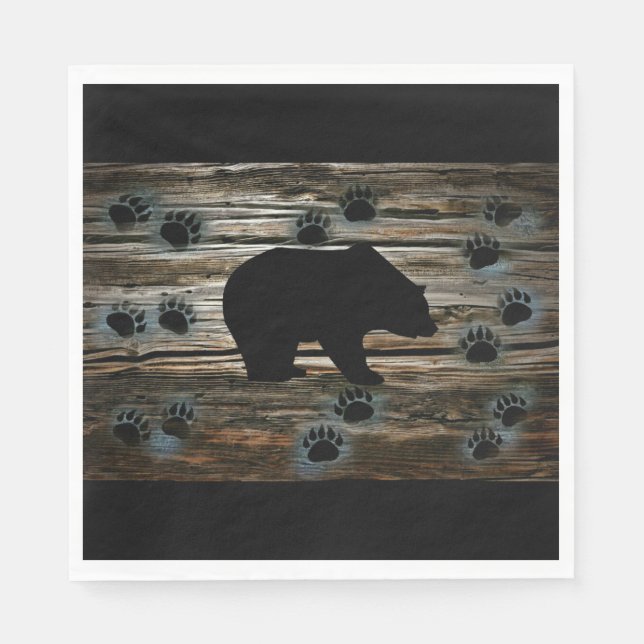 Black Bear Black Bear Paws Rustic Wood Serviette (Vorderseite)