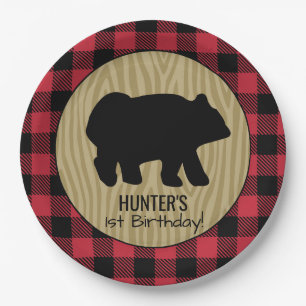 Black Bear Buffalo Kariert Lumberjack Plakat Pappteller