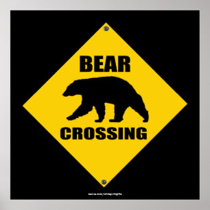 Black Bear CROSSING XING Road Sign Art Poster