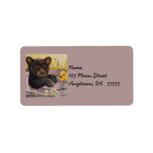 Black Bear Cub Waschen Badewanne Wasserfarbe Kunst Adressaufkleber