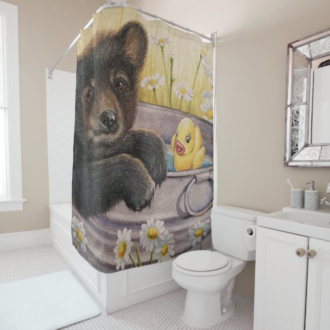 Black Bear Cub Waschen Badewanne Wasserfarbe Kunst Duschvorhang (Beispiel)
