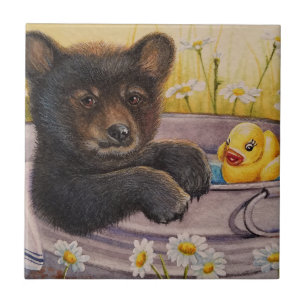 Black Bear Cub Waschen Badewanne Wasserfarbe Kunst Fliese