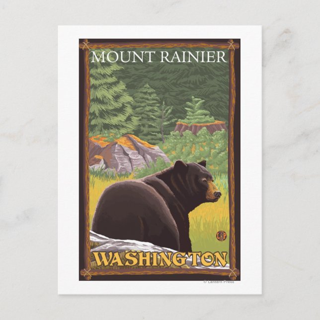 Black Bear in Forest - Mount Rainier, Washington Postkarte (Vorderseite)