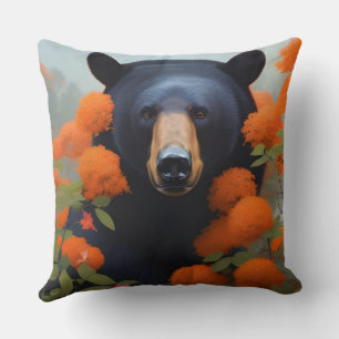 Black Bear in Orange flowers Kissen