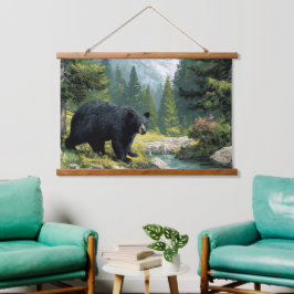 Black Bear Nature Wandteppich Mit Holzrahmen