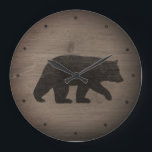 Black Bear Silhouette Große Wanduhr<br><div class="desc">Black Bear Wall Clock. Wood design is printed,  not real wood.</div>