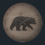 Black Bear Silhouette Große Wanduhr<br><div class="desc">Black Bear Wall Clock. Wood design is printed,  not real wood.</div>