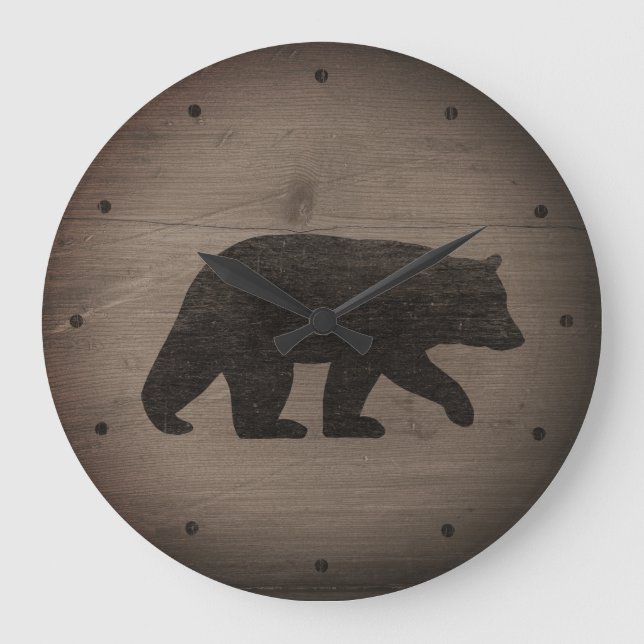 Black Bear Silhouette Große Wanduhr (Vorderseite)