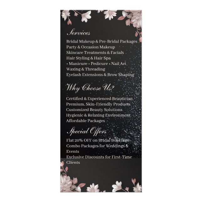 Black Beautician Promotion Services Pink Floral   Werbekarte (Hinten)