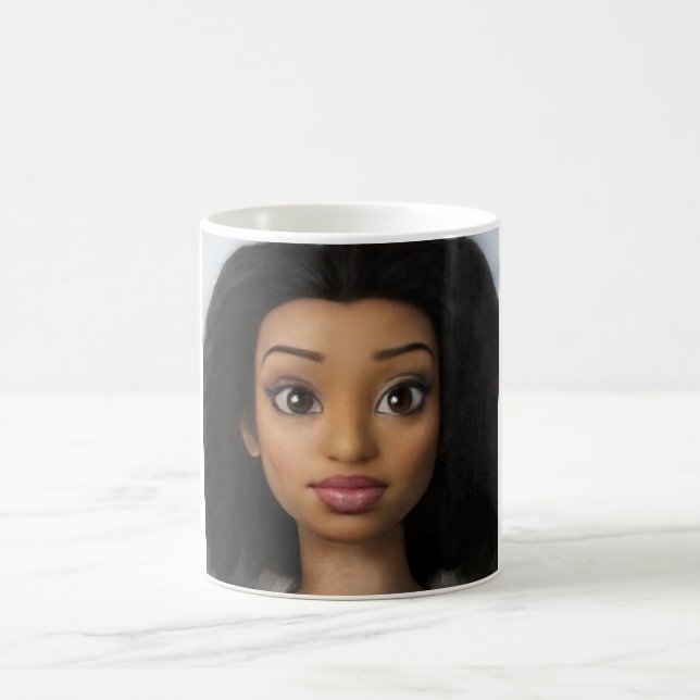 Black Beautiful Woman Doll Cartoon Picture Kaffeetasse (Mittel)