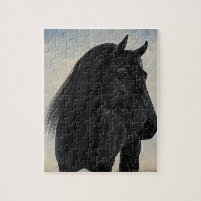 Black Beauty - Black Friesian Horse Portrait Puzzle (Vertikal)