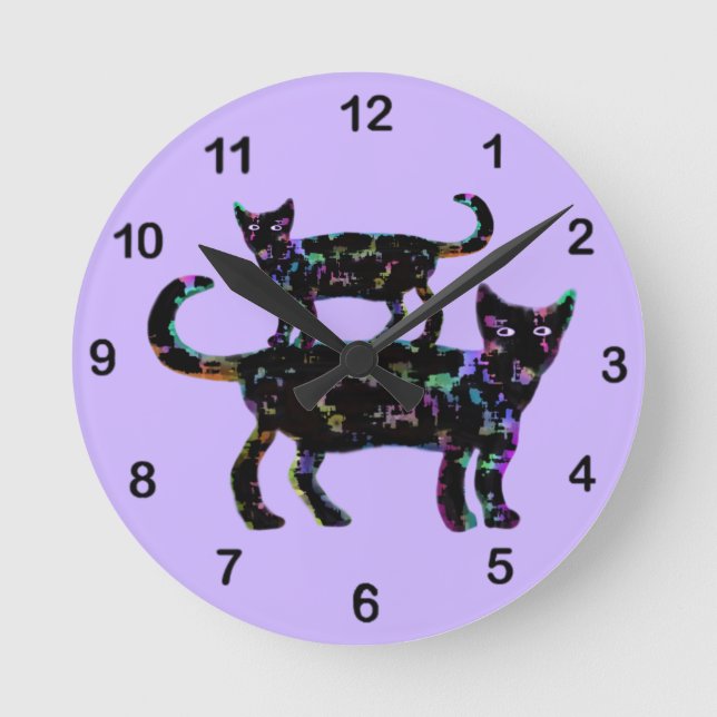 Black Beauty Cats Runde Wanduhr (Vorderseite)