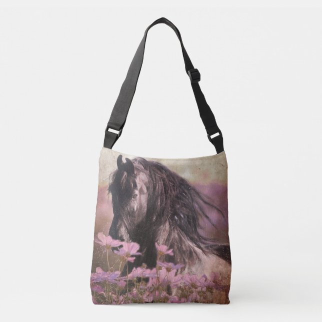 Black Beauty Friesian Horse - Tote Bag Tragetaschen Mit Langen Trägern (Vorderseite)