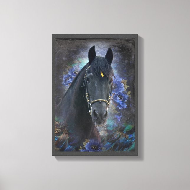 Black Beauty Friesian Horse - Wrapped Canvas Leinwanddruck (Vorderseite)