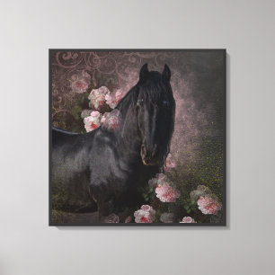 Black Beauty Friesian Horse - Wrapped Canvas Leinwanddruck