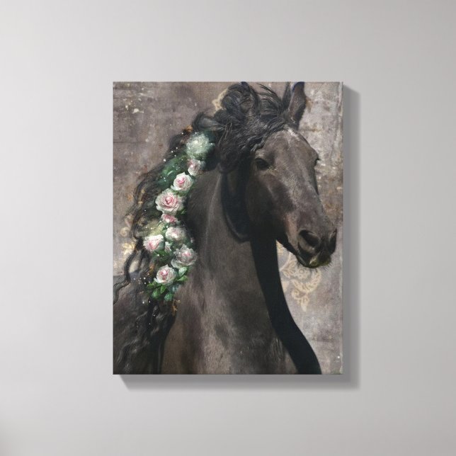 Black Beauty Friesian Horse - Wrapped Canvas Leinwanddruck (Vorderseite)