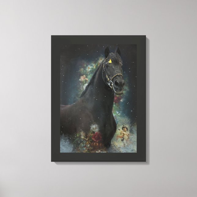 Black Beauty Friesian Horse - Wrapped Canvas Leinwanddruck (Vorderseite)