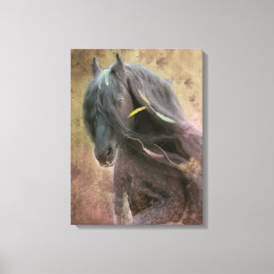 Black Beauty Friesian Horse - Wrapped Canvas Leinwanddruck