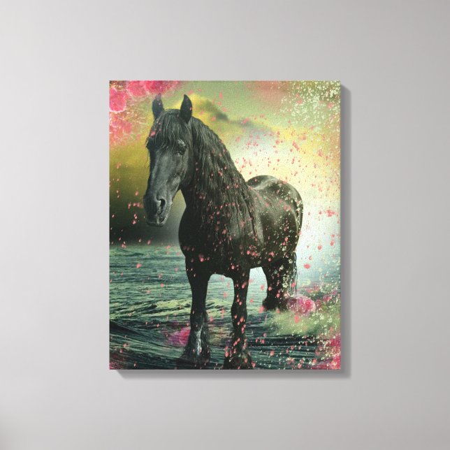 Black Beauty Friesian Horse - Wrapped Canvas Leinwanddruck (Vorderseite)