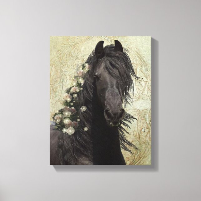 Black Beauty Friesian Horse - Wrapped Canvas Leinwanddruck (Vorderseite)