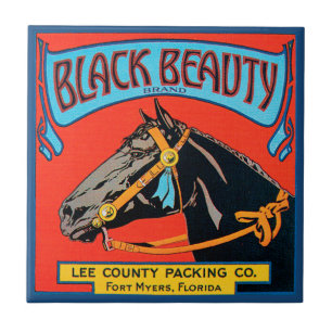 Black Beauty Pferd auf rotem Hintergrund Fliese